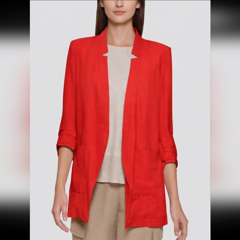 DKNY Open Blazer Ruched Sleeves In Red Watermelon Size XL
